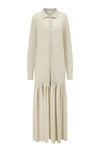 SWAYING 2025 Fall/Winter Collection: Fish-tail design polo dress with contrasting panel, Style No. SW-SW25AW2L03C1S2-HL, Gray-Green